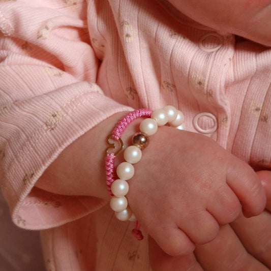 Луксозен Подарък за Бебе или Дете Гривна с Перли Сваровски и Сребро Rose Gold