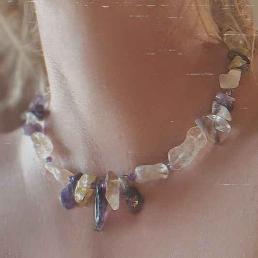 Колие с аметист и цитрин, бижута с аметист, колиета с естествени камъни Аметист