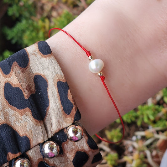 Подарък за жена гривна злато, луксозни подаръци за жена, подарък за жена рожден ден, златна гривна червен конец с перла