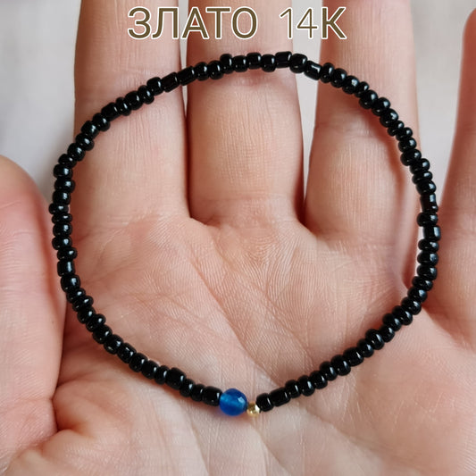 Черна гривна със злато, златна черна гривна, злато подарък