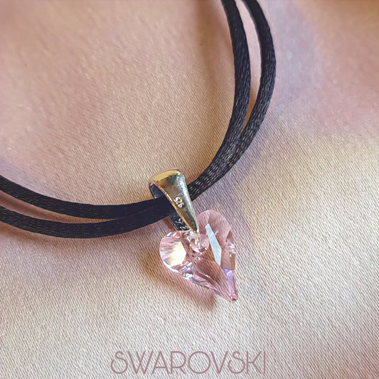 Колие сърце Сваровски, Сребърно колие сърце Сваровски, Swarovski розово сърце, сребърни бижута Сваровски, Луксозни подаръци за жени Swarovski, Сваровски подарък гривна сърце