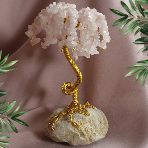 Дървото на Живота от Естествени Камъни Аметист, Розов Кварц Подарък за Рожден Ден Юбилей УНИКАТ Дръвче с камъни, дръвчета от камъни