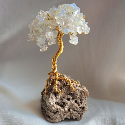Дървото на Живота от Естествени Камъни Аметист, Лунен Камък, Дръвче с полускъпоценни естествени камъни Подарък за Рожден Ден Юбилей УНИКАТ