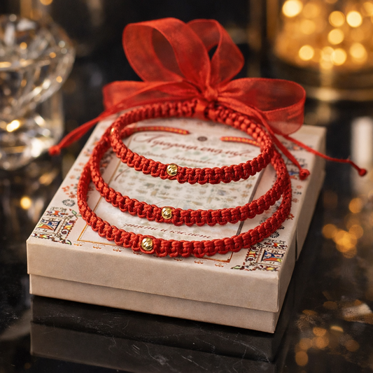 3 гривни с червен конец и злато, подаръци за новородено бебе, мама и татко. Луксозни подаръци за бебе със злато и червен конец 