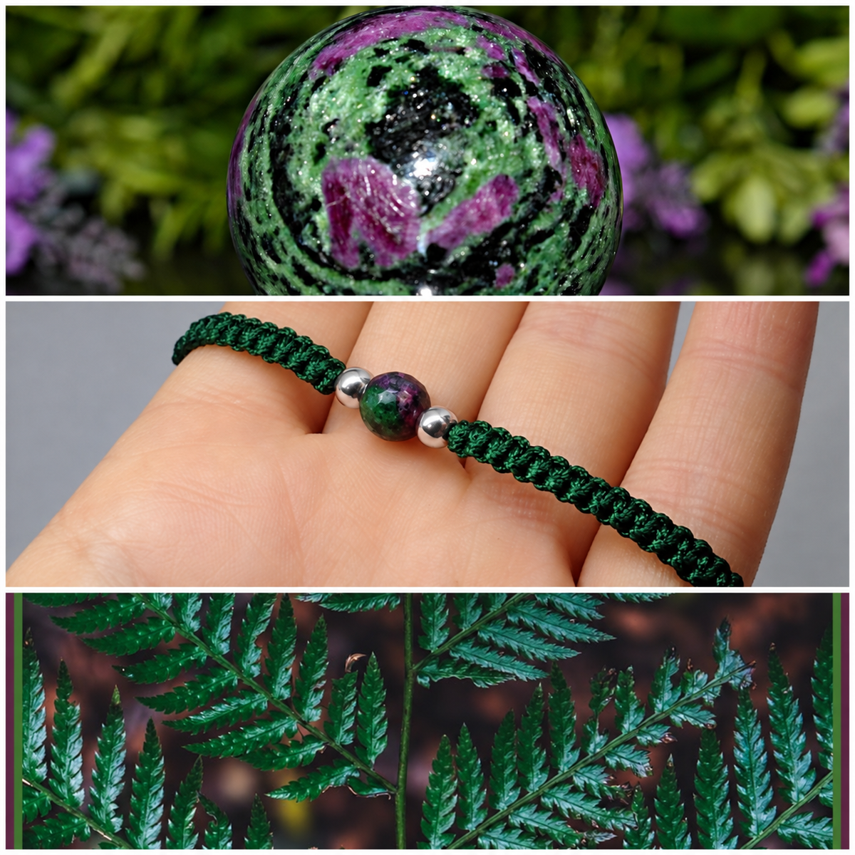 Зелени гривни, зелен естествен камък Рубин Зоисит, гривна за късмет и изобилие 