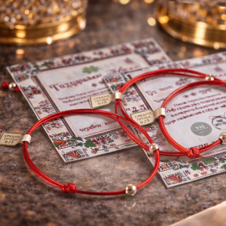 4 гривни с червен конец и сребро 825 талисмани и амулети за късмет, протиуроки и за здраве 