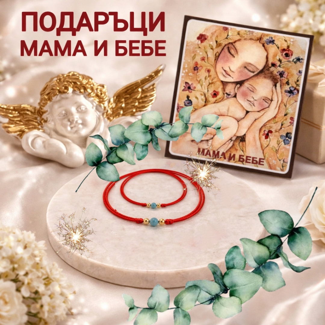 Подаръци за майка и новородено бебе, подарък при раждане на бебе злато, гривни с червен конец и злато за бебе, луксозен Подарък за Бебе, подарък за Мама и бебе злато на конец, какво се подарява при раждане на бебе 