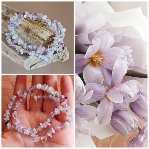 Гривни с лилави камъни кунцин скъпоценни , уникални бижута с естествени камъни, бижу за подарък