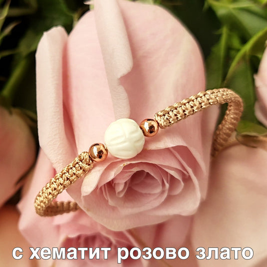 Гривна от естествени камъни цял камък седеф, гривни с бели камъни златни камъни