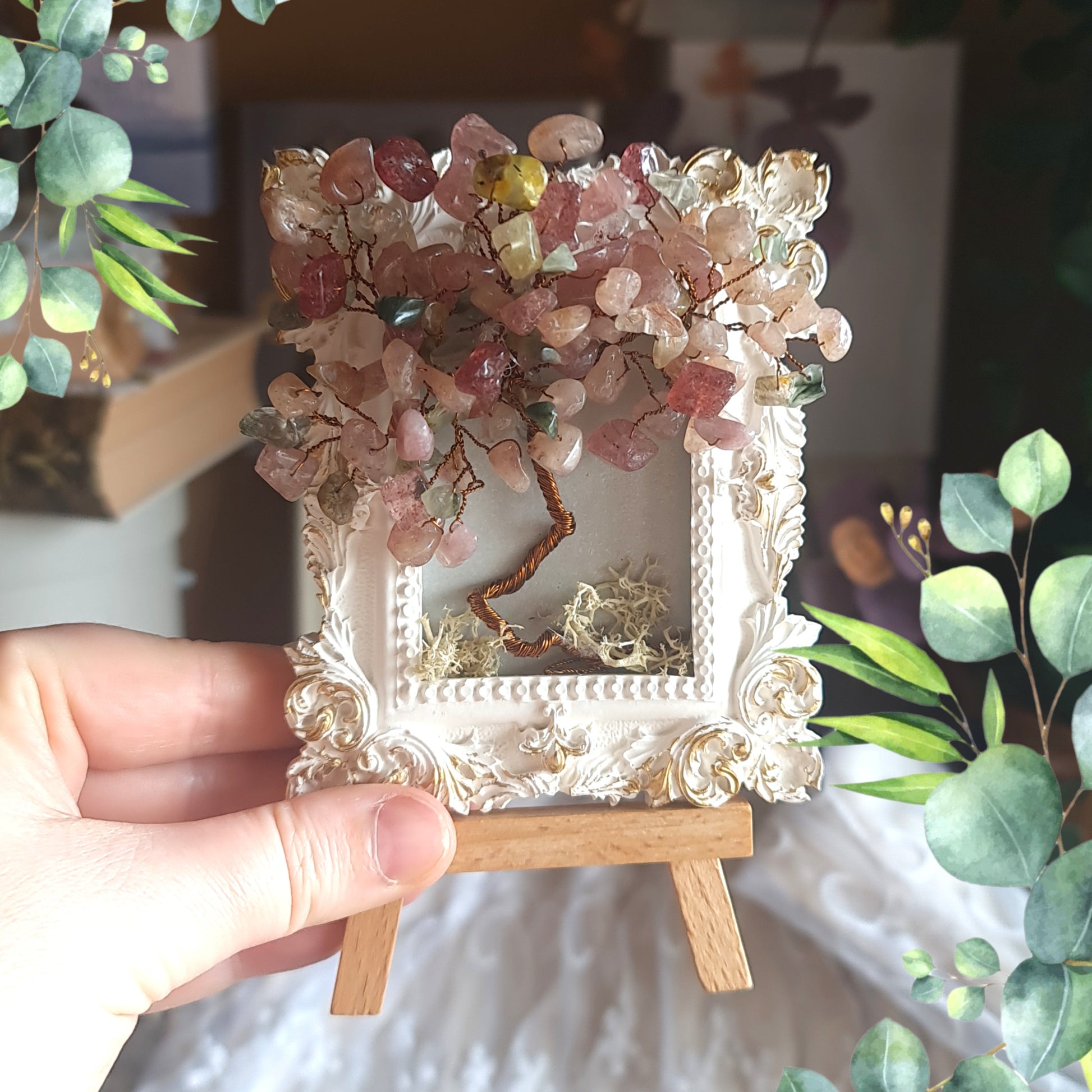 Уникален подарък, Дръвчета с камъни розов кварц, символичен подарък, подарък за лекар, подарък за благодарност, подарък за юбилей, подаръци за рожден ден на жена, луксозни подаръци за жена, арт подаръци, уникални подаръци, дървото на живота от естествени камъни, идея за подарък на жена рожден ден