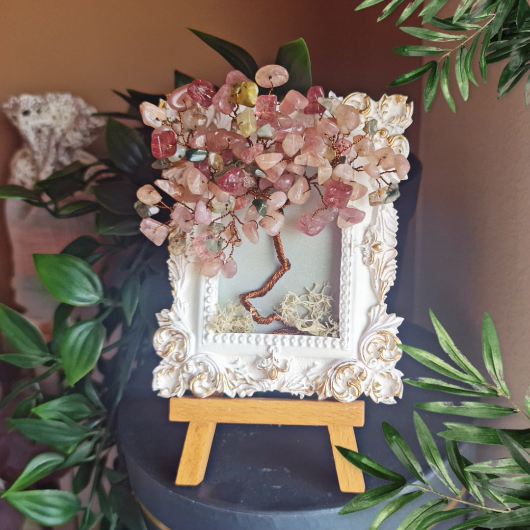 Уникален подарък, Дръвчета с камъни розов кварц, символичен подарък, подарък за лекар, подарък за благодарност, подарък за юбилей, подаръци за рожден ден на жена, луксозни подаръци за жена, арт подаръци, уникални подаръци, дървото на живота от естествени камъни, идея за подарък на жена рожден ден